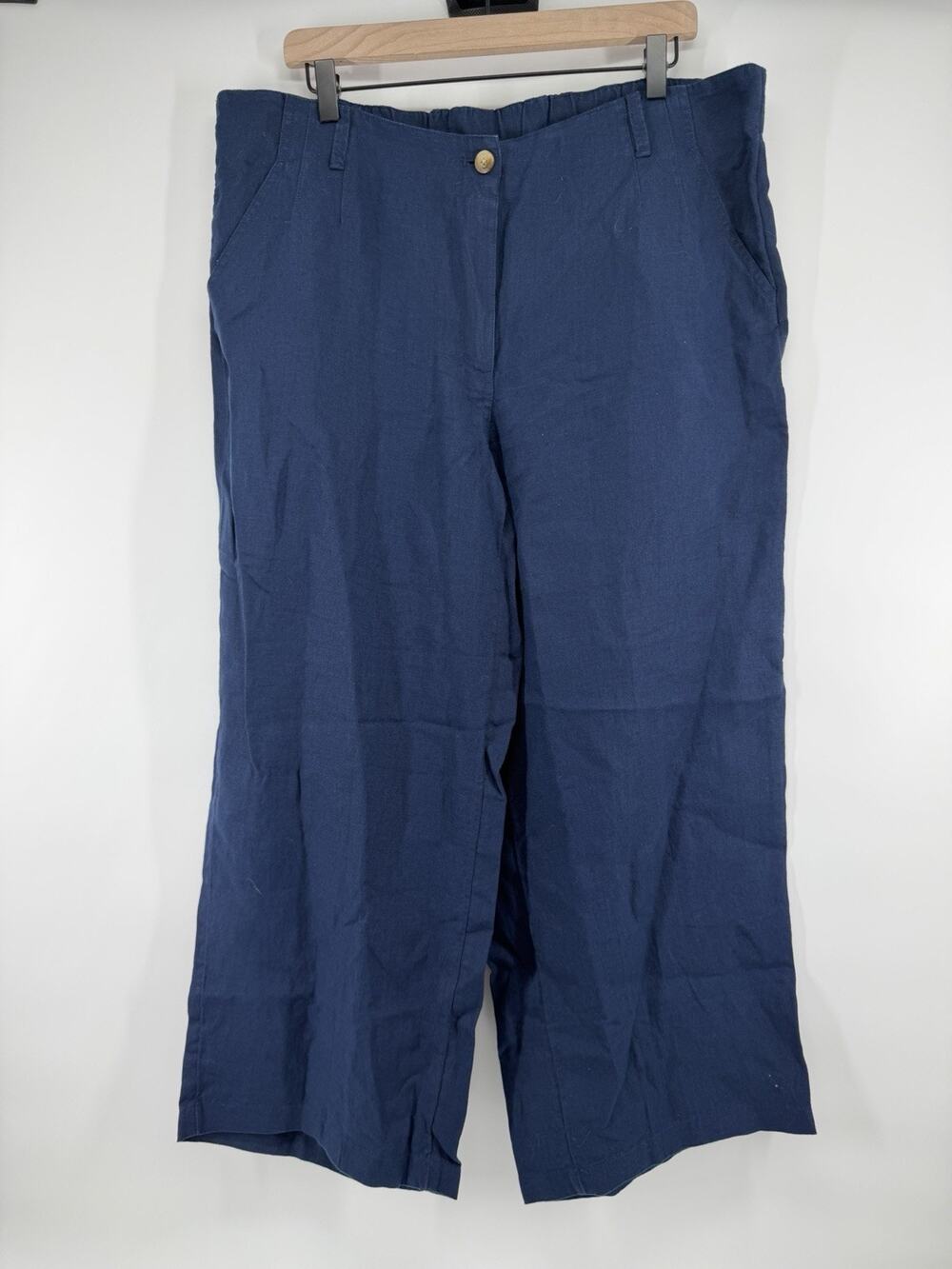 J Jill Pure Jill Linen Cropped Pants True Navy Blue 100% Linen Size XL NWT